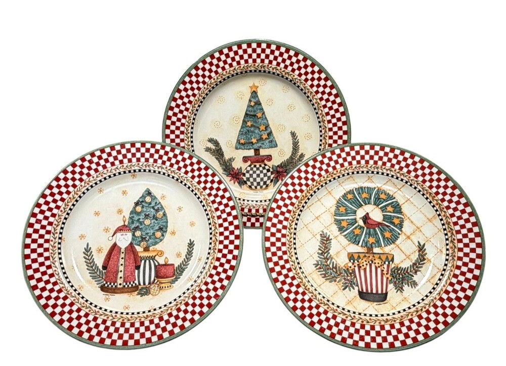 Sakura Debbie Mumm 1998 Topiary Christmas Plates 8.25" Set of 3